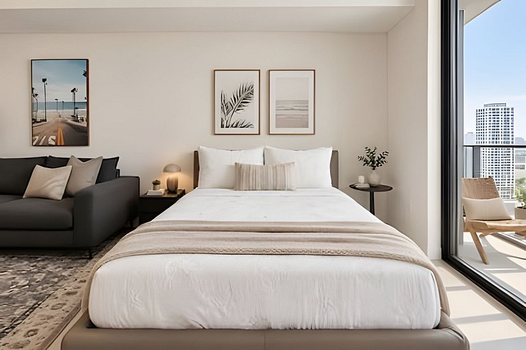 36th Floor Studio Sleeps 4•Hotel-Style Pool & Gym
